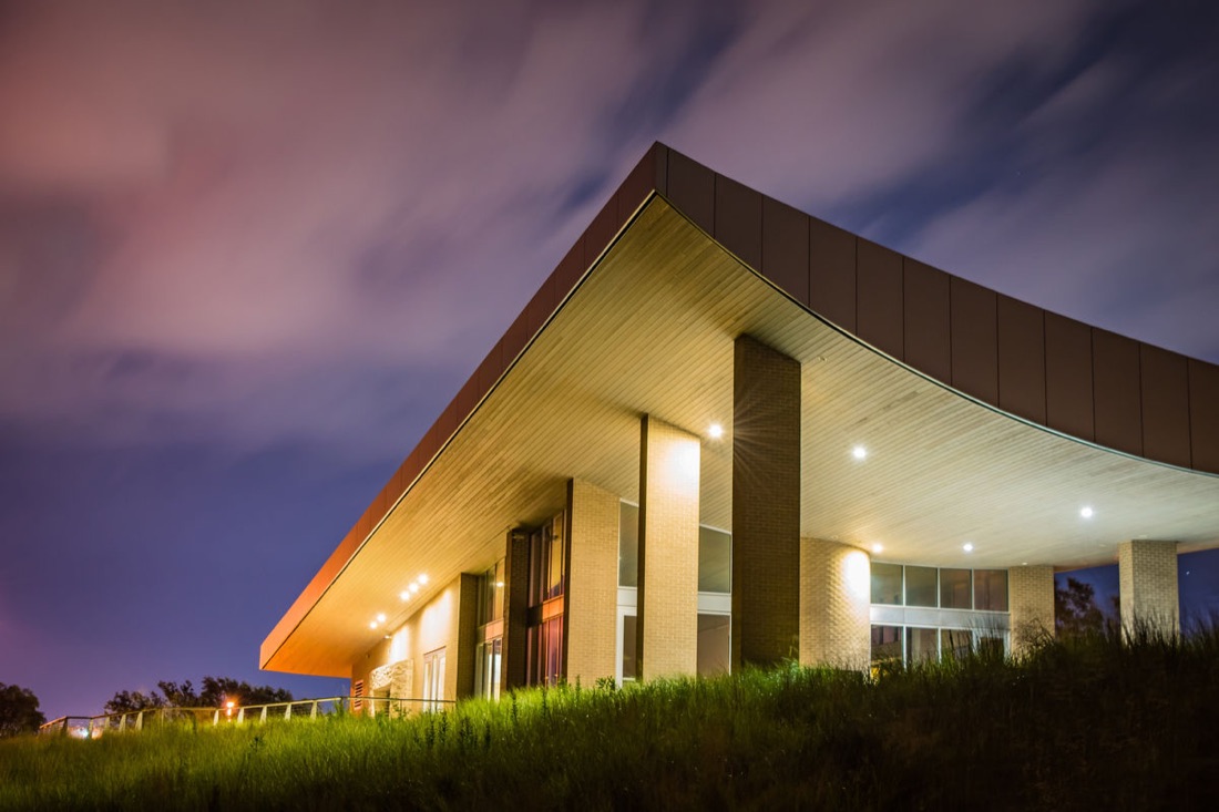 Modern house at dusk